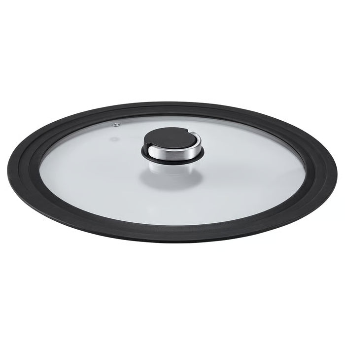 IKEA KLOCKREN glass lid with black silicone rim and steel handle, fits 24-28cm pots #50635508