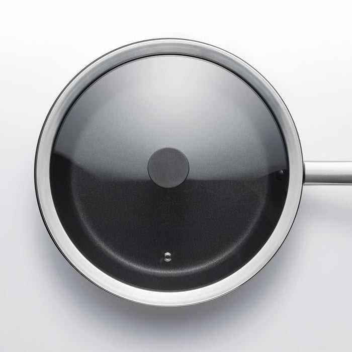  IKEA KLOCKREN glass lid on stainless steel pan showing clean minimal kitchen setup
