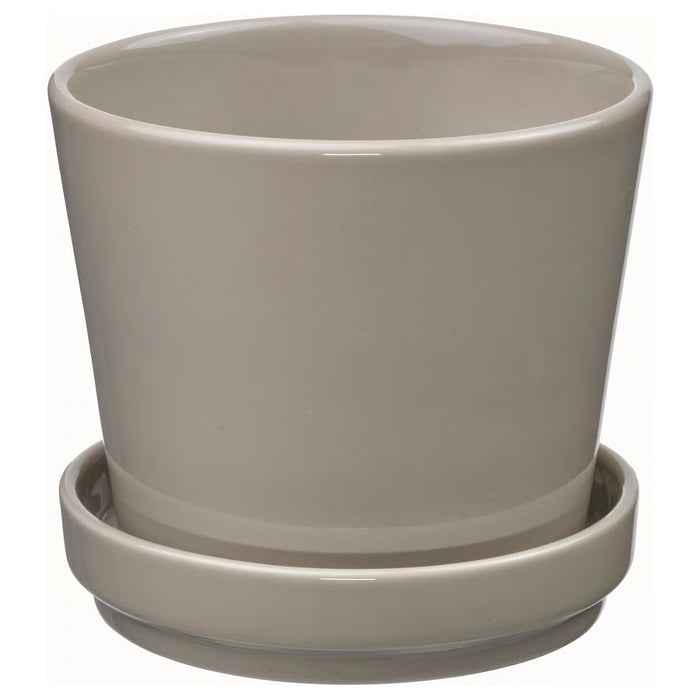 IKEA KLOTLÖNN grey beige stoneware plant pot with saucer, 9cm, indoor outdoor use #10584006