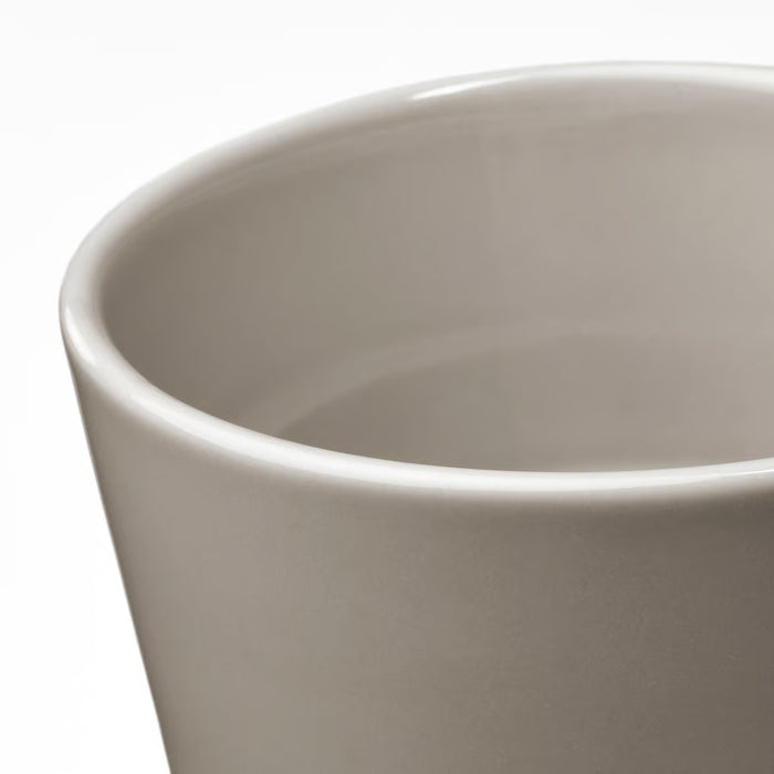 IKEA KLOTLÖNN smooth stoneware planter with simple rounded design, close view