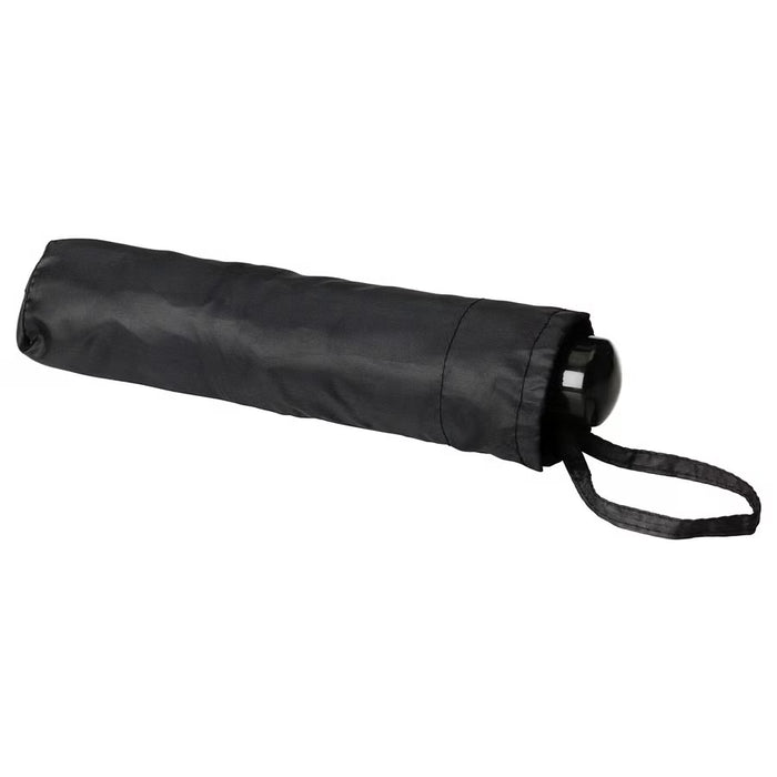 IKEA KNALLA black foldable umbrella with wrist strap stored in protective carry cover
