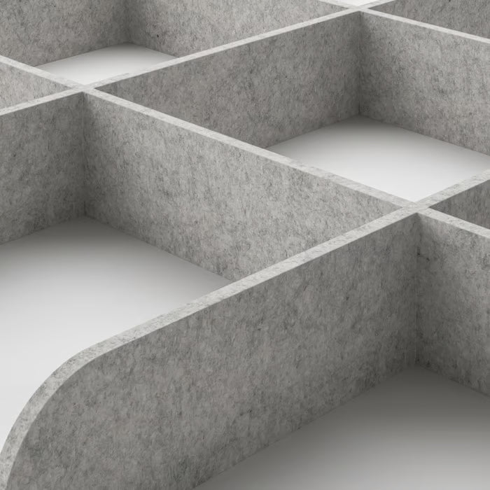 IKEA KOMPLEMENT light grey polyester divider tray showing compartment layout and storage depth