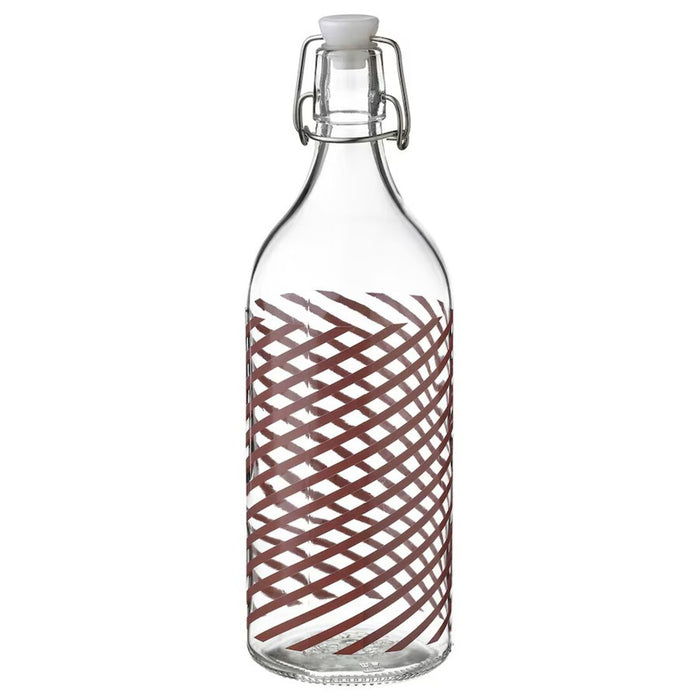 Digital Shoppy KORKEN 1L Glass Bottle with Stopper - Clear Glass with Grey-Pink Stripes   90564702