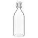 IKEA KORKEN clear glass bottle with stainless steel clamp and white stopper 1 litre cylindrical shape #00213558