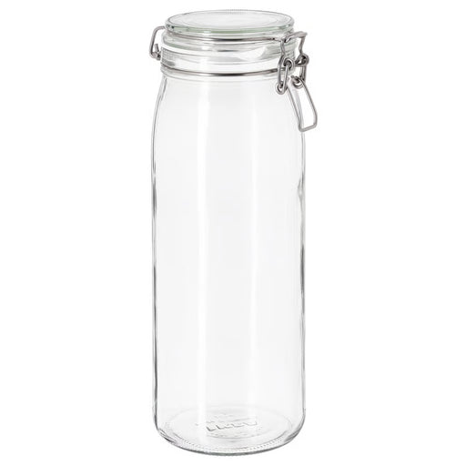 IKEA KORKEN clear glass jar with airtight metal clasp lid, 2L, front view on white background #10213548