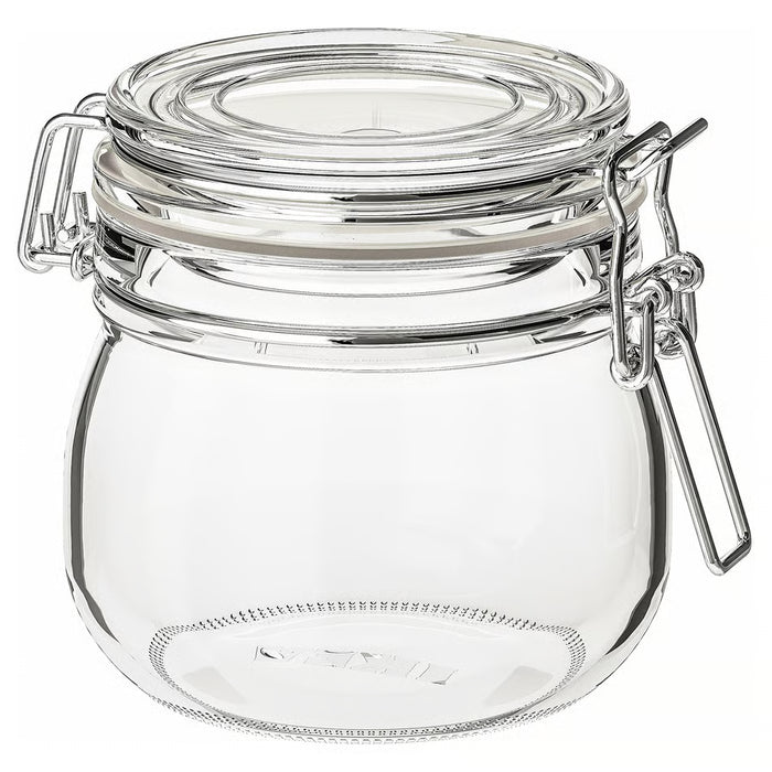 IKEA KORKEN clear glass jar with airtight metal clasp lid, 0.5L, front view on white background #00213544
