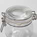 Close-up of IKEA KORKEN clear glass jar with secure metal clasp lid and rubber airtight gasket