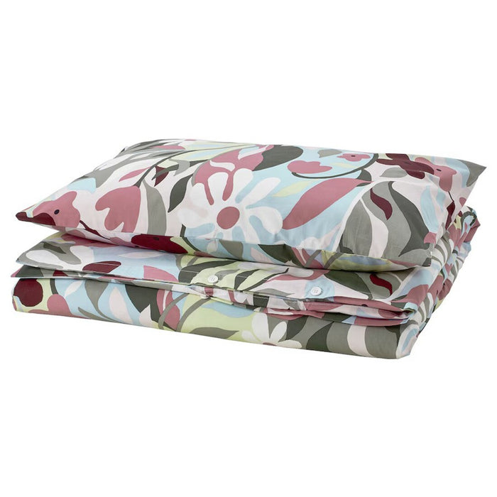 IKEA KORSKOVALL duvet cover and pillowcase set with a multicolor floral pattern, 150x200 cm, and 50x80 cm-20575327