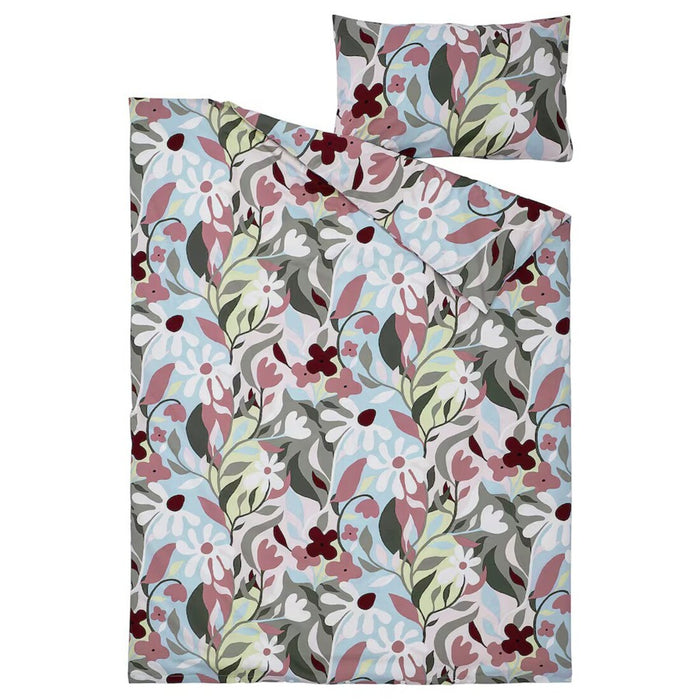 Detailed view of the IKEA KORSKOVALL duvet cover and pillowcase with multicolor floral print-20575327