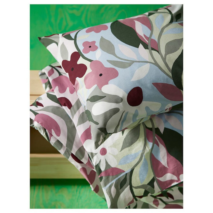 Close-up of IKEA KORSKOVALL duvet cover showing a vibrant multicolor floral design-20575327