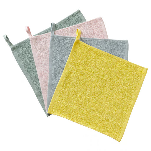  IKEA KRAMA washcloths mixed colours yellow pink green grey folded pack of 4 100% cotton 30x30 cm #20458309
