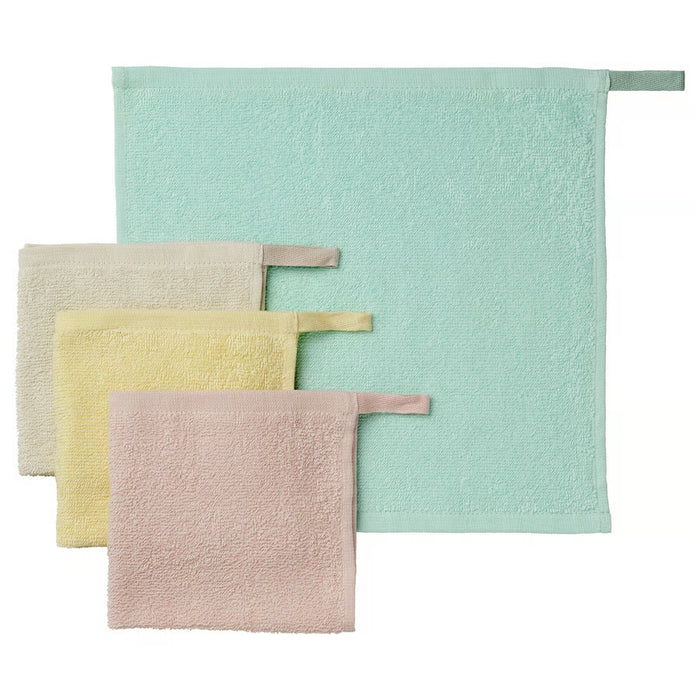 IKEA KRAMA multicolour baby washcloths pack of 4 soft organic cotton 30x30cm pastel shades flat lay #90640027