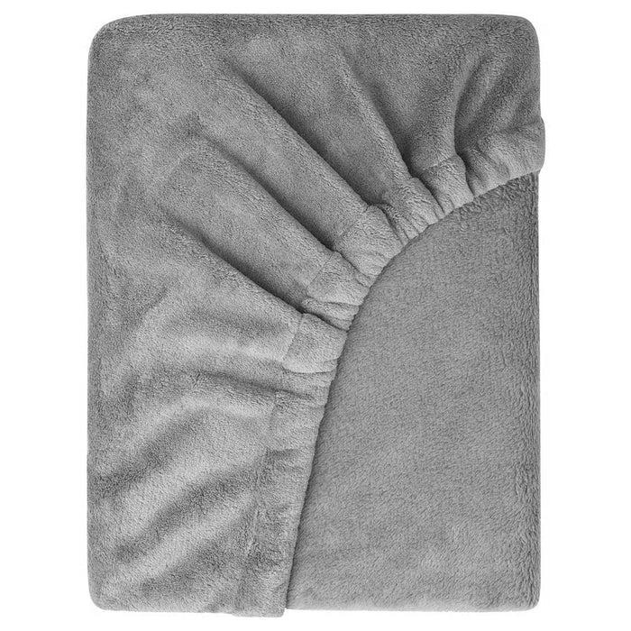 IKEA KRANSSALVIA grey fleece fitted sheet, soft warm bedding #30531234