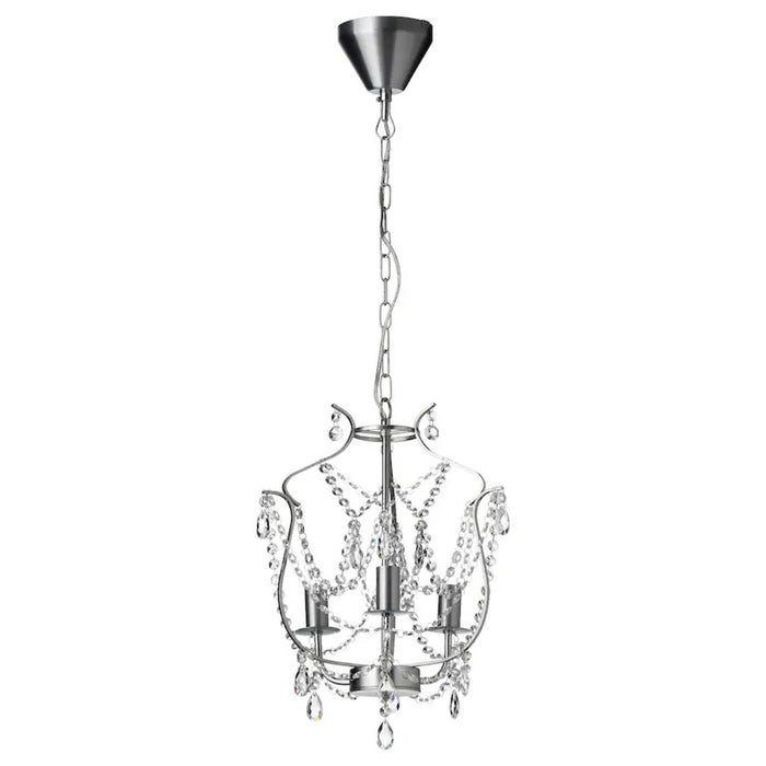 IKEA KRISTALLER Chandelier, 3-armed, silver-colour/glass, 32 cm (13 ") with LED bulb E14 200 lumen (3 pcs)