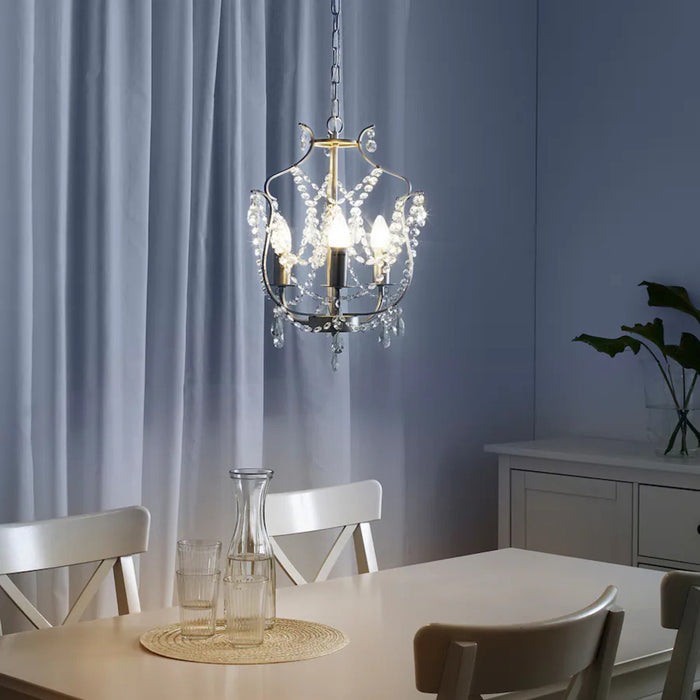 IKEA KRISTALLER Chandelier, 3-armed, silver-colour/glass, 32 cm (13 ") with LED bulb E14 200 lumen (3 pcs)