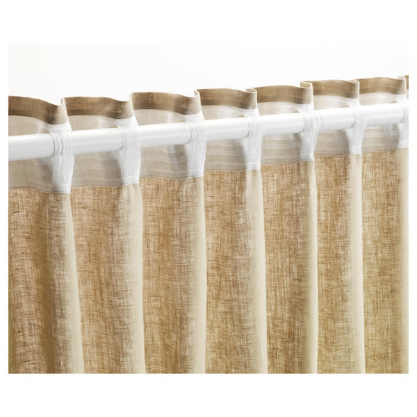 IKEA KRONILL white curtain heading tape close-up showing pull cords creating even pleats