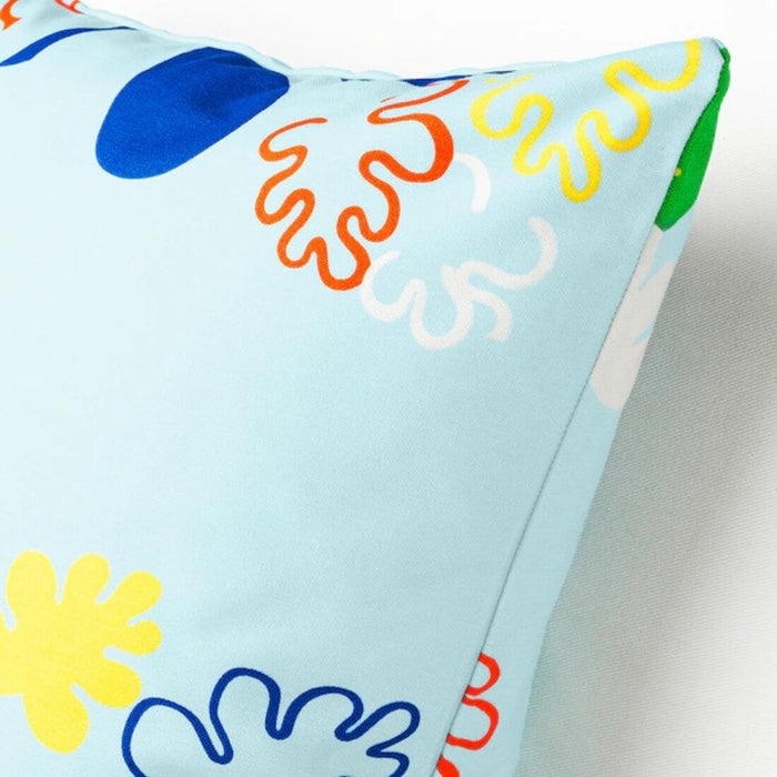 Close-up of multicoloured and floral pattern cushion cover from IKEA KRYPKORNELL