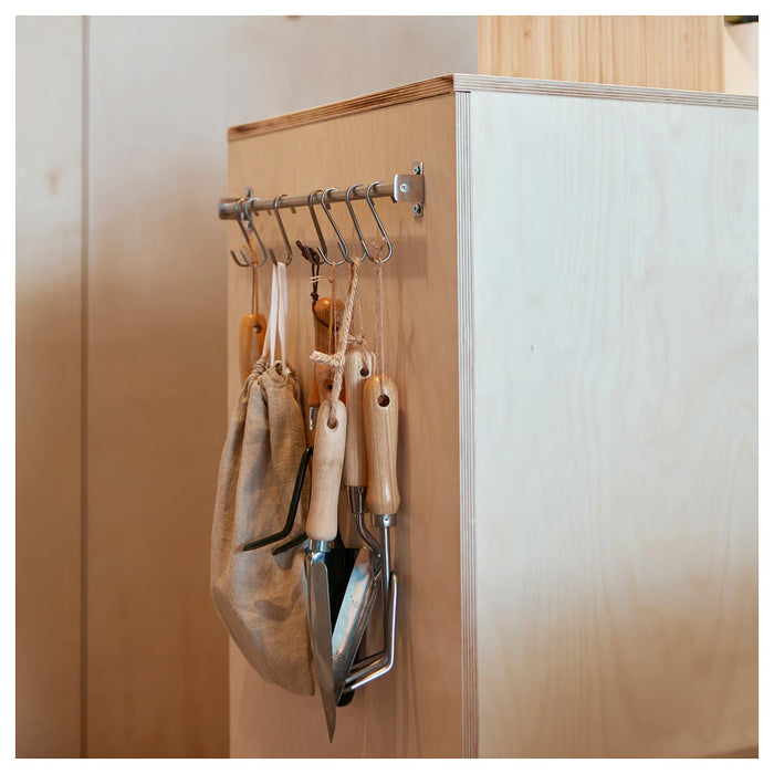 IKEA KUNGSFORS rail mounted above sink with light wood kitchen cabinet setting