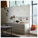  IKEA KUNGSFORS stainless steel rail with S-hooks holding wooden tools and jute bag on wooden wall