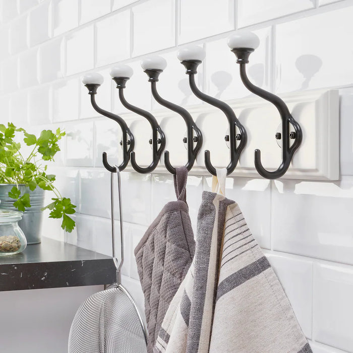 IKEA LANDKRABBA white rack with 5 hooks, ideal for entryway, bathroom, or kitchen storage-40531839