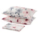 IKEA LAPPNYCKLAR flat sheet and pillowcases pink grey floral neatly arranged on bed #40588908