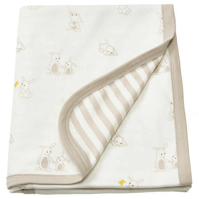 IKEA LEN baby blanket white beige bunny pattern folded flat on neutral surface 80x100 cm #10625101