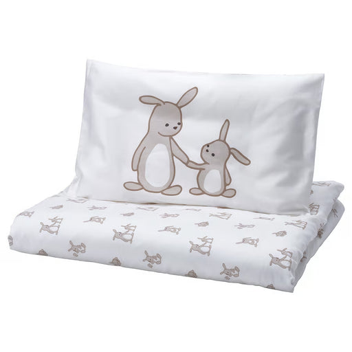 IKEA LEN white beige bunny print cot duvet cover and pillowcase set on baby cot 110x125 cm #90625055