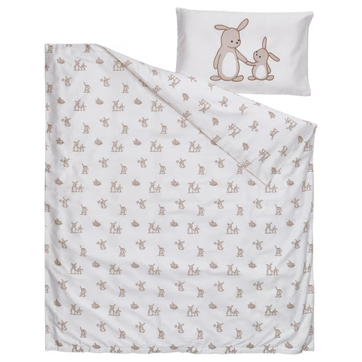 IKEA LEN organic cotton baby duvet cover bunny pattern flat lay showing full duvet cover size