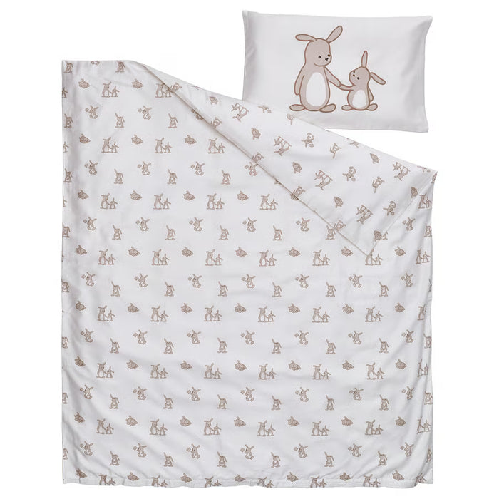 IKEA LEN organic cotton baby duvet cover bunny pattern flat lay showing full duvet cover size