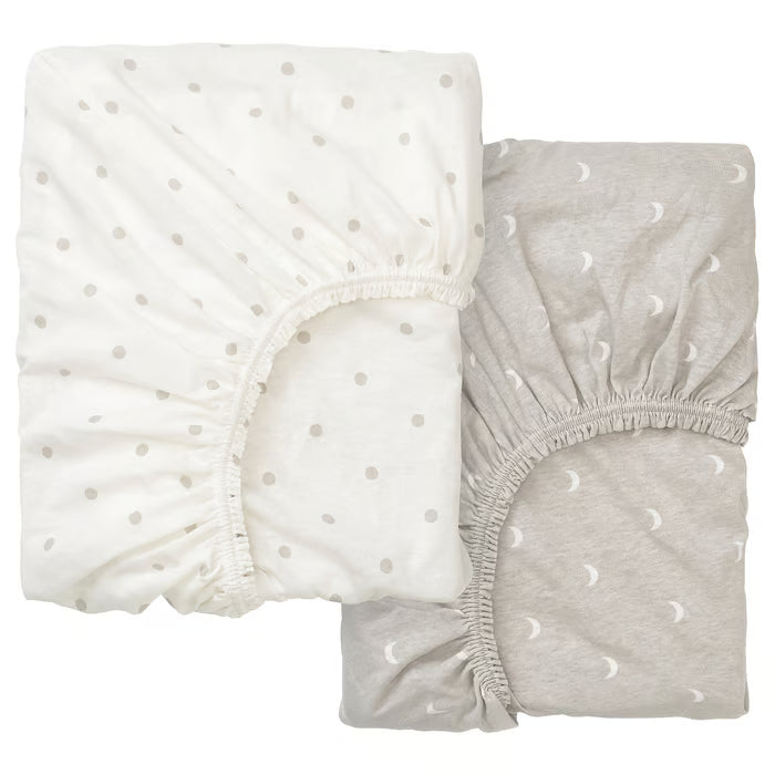 KEA LENAST fitted sheet for cot dotted moon pattern 60x120 cm white background #10457602