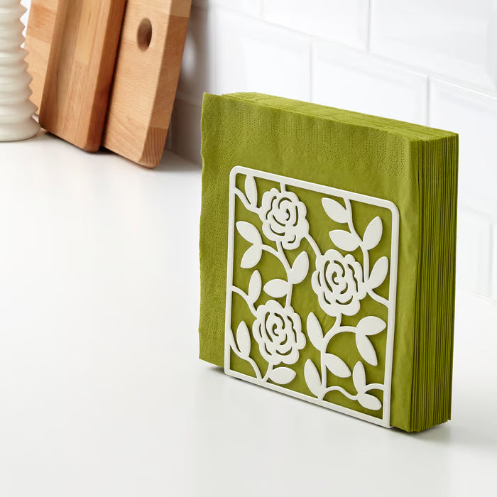 IKEA LIKSIDIG white napkin holder side profile showing slim 4cm width and steel construction