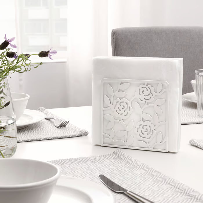 5: IKEA LIKSIDIG white napkin holder top-down view with folded napkins standing upright