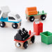  IKEA LILLABO magnetic wooden train set with steam engine passenger and cargo wagons close-up detail