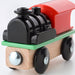 IKEA LILLABO wooden train set engine and cargo car detailed view showing solid wood construction
