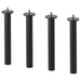 Four black cylindrical metal legs with screws on a white background