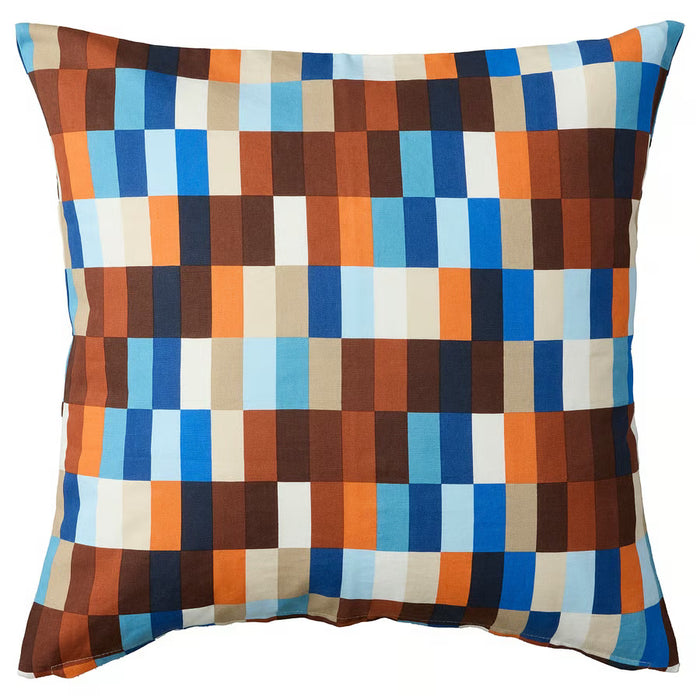 IKEA LÖVNATURSKOG cushion cover brown blue 50x50 cm colour block design on sofa #50629197