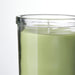 IKEA LÖVSKOGSLUND scented candle in clear glass jar with triple wick, light green hue