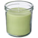 IKEA LÖVSKOGSLUND green apple scented candle in cylindrical clear glass jar with white wick