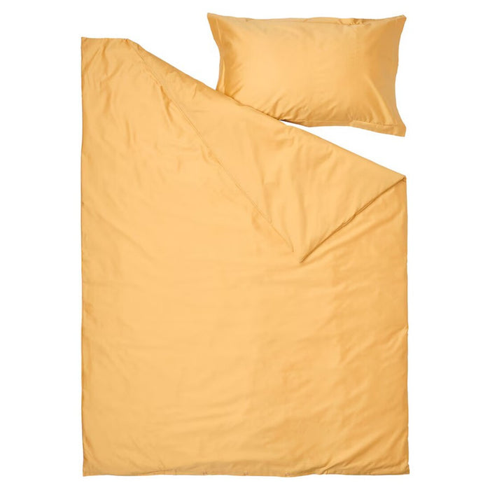 Detail of IKEA LUKTJASMIN yellow duvet cover, cozy and comfortable fabric-00541135