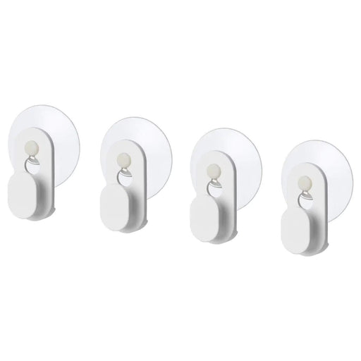 IKEA GLÖMSTA white suction cup hook pack of 4 attached to kitchen tiles front view #80359071