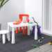 IKEA MAMMUT white stool at kids activity table with small chairs and play items colourful setting