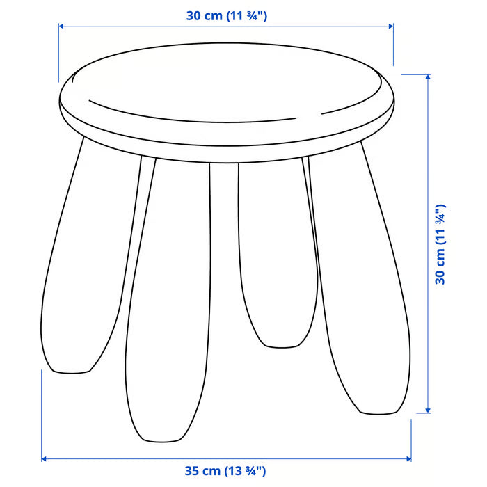 IKEA MAMMUT children's stool measurement diagram showing seat height 30cm width 35cm seat diameter 30cm