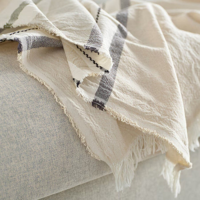 Close-up of IKEA MANTELFLY Throw texture in off-white and light grey-90585064