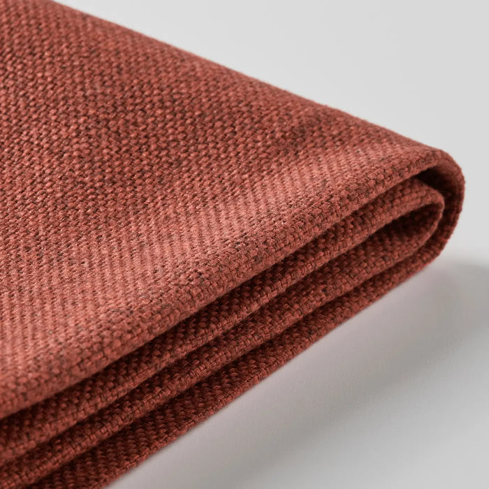 Close-up of IKEA MÅRENÄS red-brown chair cover fabric texture and stitching