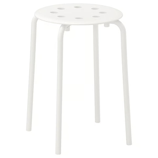 IKEA MARIUS white round stool with perforated seat and slim metal legs front view #30184050