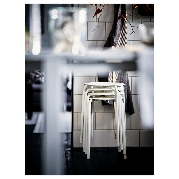 IKEA MARIUS white stool 45cm shown from side angle displaying slim steel legs