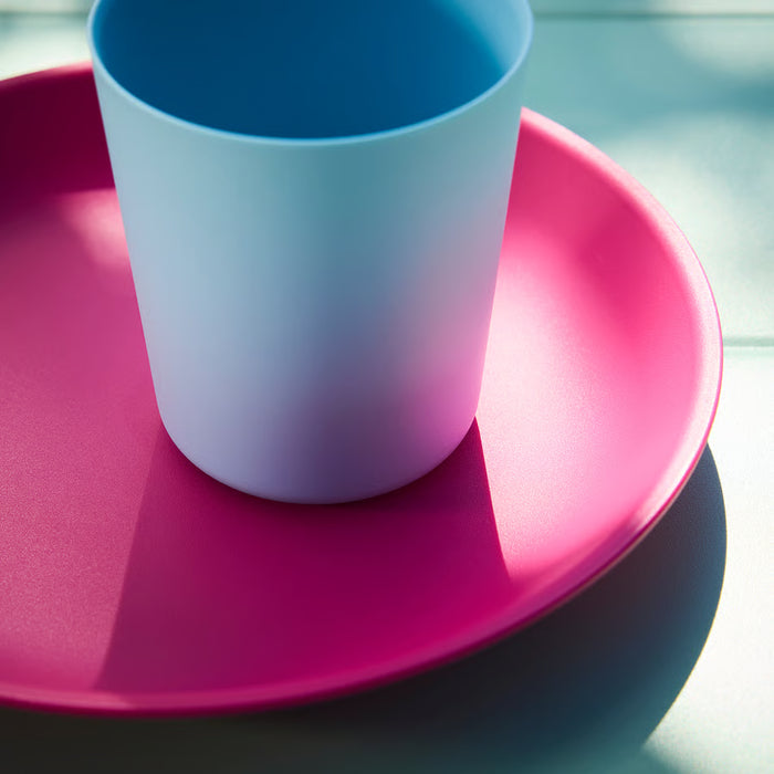 IKEA MARULK pink/blue picnic set pieces including plates, mugs and cutlery for 4 people