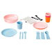 IKEA MARULK pink/blue picnic set packed in mesh bag for easy carrying
