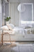  IKEA MERETE white cotton curtains styled in a minimal bedroom with white bedding and pendant light