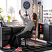 IKEA MICKE desk anthracite red full view with cabinet door closed on right side